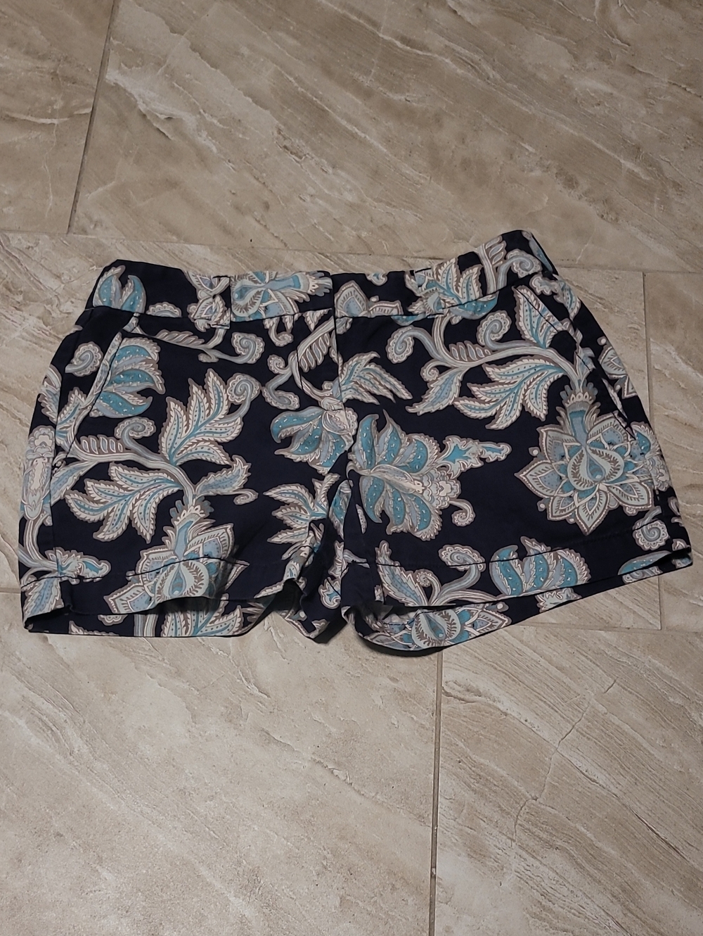 LOFT Navy Floral Paisley Print Bermuda Shorts